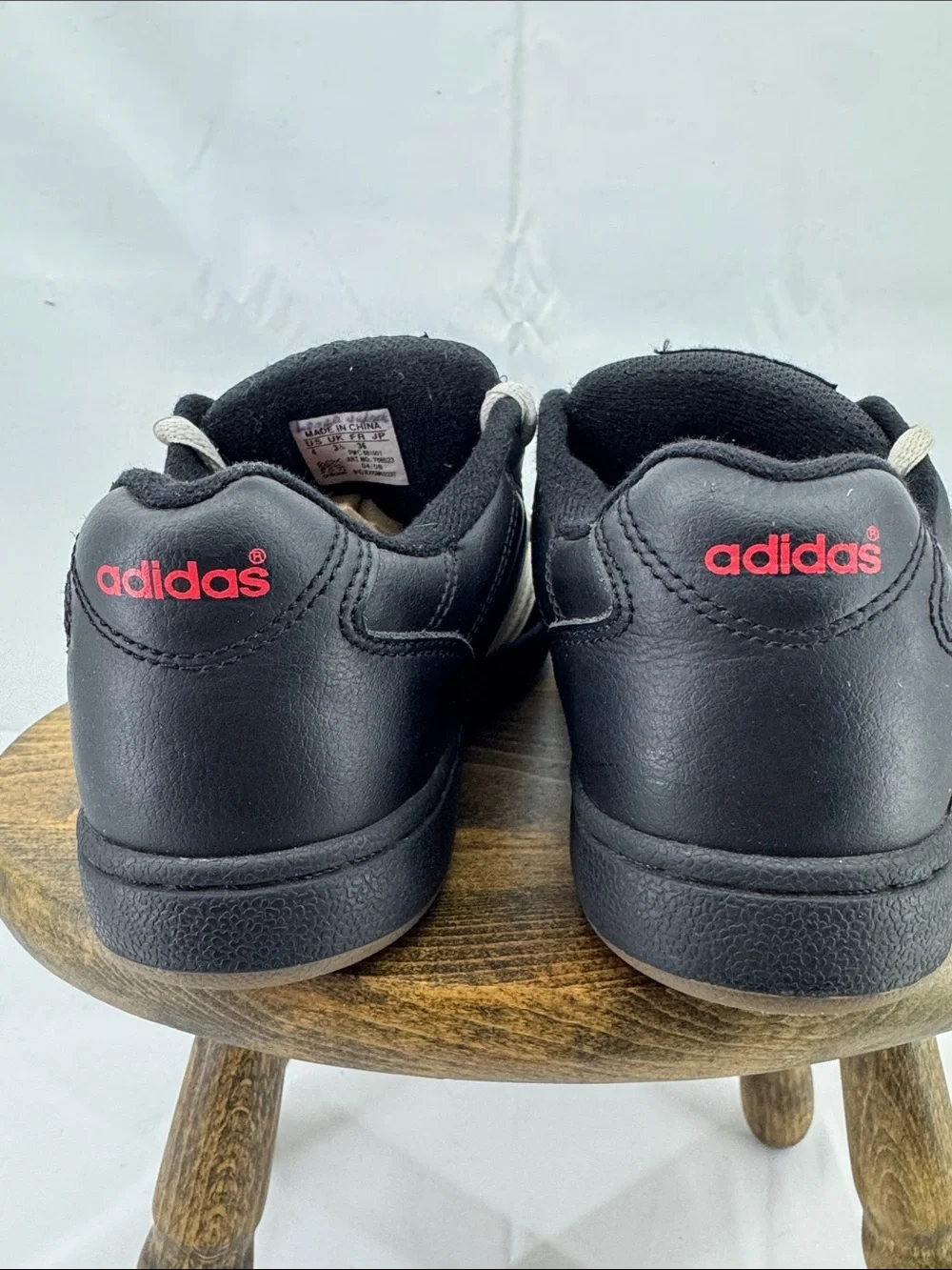 adidas Youth Boys Superstar II Skate Black Leather Sneakers w/ Red Branding, 4.5